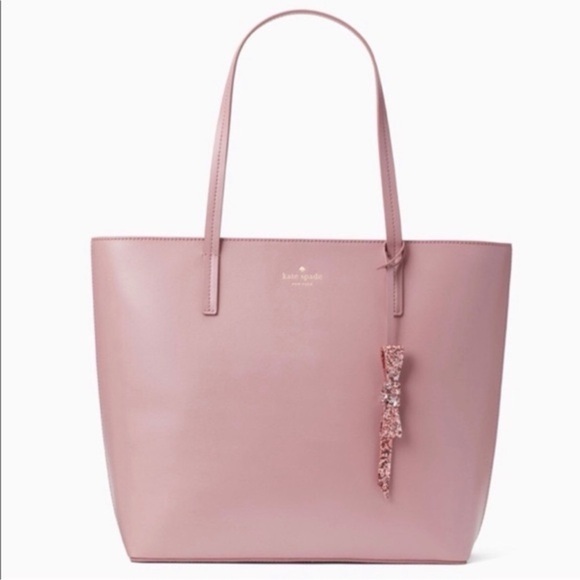 Kate Spade Karla Pink leather Tote Bag with glitter bow hang tag NWOT - Picture 3 of 11